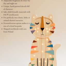 Tiger Lamp & Poster Set - Personalized Wooden Kids Night Light With Matching Nursery Wall Art Handmade Baby Shower Gift Woodland - thumbnail 3
