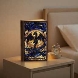 Stained Glass Style Dragon Book Lamp, Fourth Wing Decor, Rider Gift, Fantasy Reading Light, Basgiath War College, Bookish Lamp - thumbnail 3