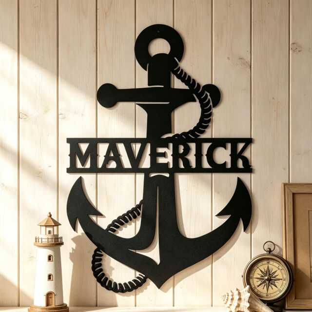 Custom Anchor Metal Wall Sign, Personalized Name Nautical Rope Iron Hanging, Coastal Lake House Boat Decor, Sailor Lover Gift - image 1