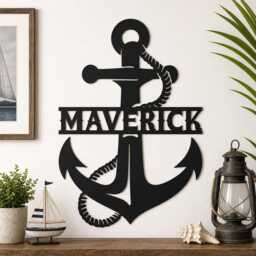 Custom Anchor Metal Wall Sign, Personalized Name Nautical Rope Iron Hanging, Coastal Lake House Boat Decor, Sailor Lover Gift - thumbnail 2