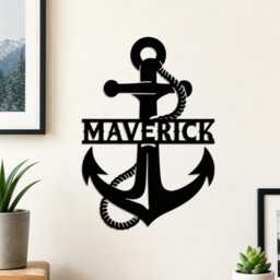 Custom Anchor Metal Wall Sign, Personalized Name Nautical Rope Iron Hanging, Coastal Lake House Boat Decor, Sailor Lover Gift - thumbnail 4
