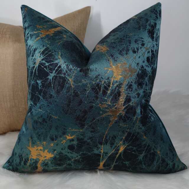 Luxury Lava Teal Gold Cushion Cover Marble Design For New Home Designer Handmade Pillow/(Only Cover - image 1