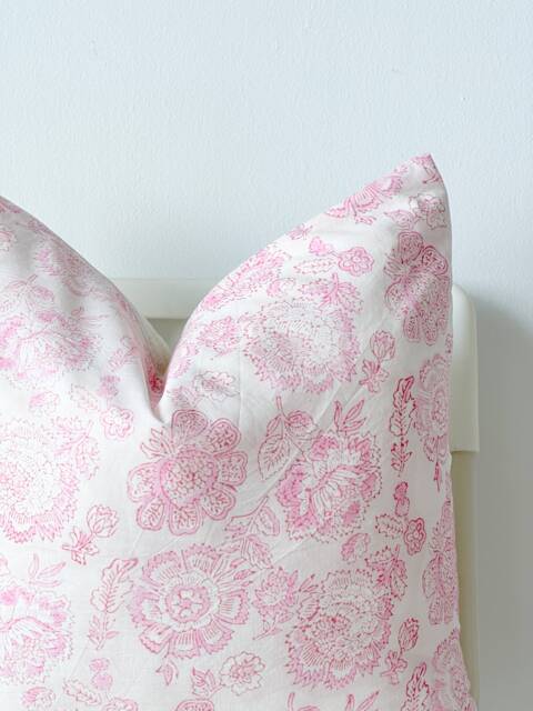 "Block Print Pillow Cover Floral Batik, Ethnic Indian Textile - 20"" X 20" - image 1