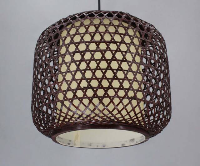 Brown Bamboo Pendant Lighting Circular Parchment Lampshade - image 1