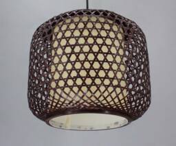 Brown Bamboo Pendant Lighting Circular Parchment Lampshade