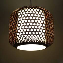 Brown Bamboo Pendant Lighting Circular Parchment Lampshade - thumbnail 2