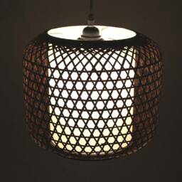 Brown Bamboo Pendant Lighting Circular Parchment Lampshade - thumbnail 3