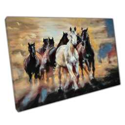 Misty Albanian Landscape With Horses Ethereal Canvas Wall Art For Home & Office Decor - thumbnail 1