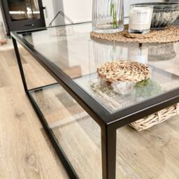 Mila Square Metal Glass Coffee Table With Shelf - Black - thumbnail 4