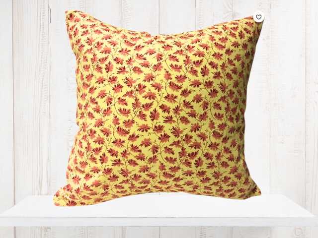 Yellow Floral Pillow Cover - Red Leaves, Modern Farmhouse Decor - image 1