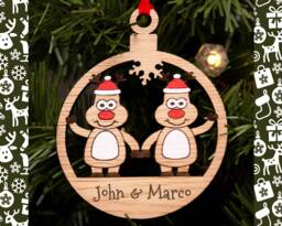 Couples Lgbt Christmas Decoration, Same Sex Bauble, Gay Engraved Xmas Ornament, Reindeer Family, Tree Couple
