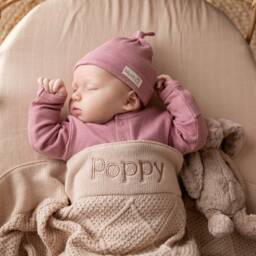 Personalised Diamond Cotton Knit Baby Blanket Oatmeal - thumbnail 1