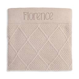 Personalised Diamond Cotton Knit Baby Blanket Oatmeal - thumbnail 2