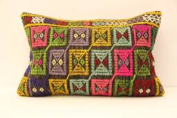 16x24 Bohemian Kilim Pillow, Turkish Handwoven Kilim, Throw Pillow, Tribal Boho Cushion Cover, Beeding 4Kaf-54