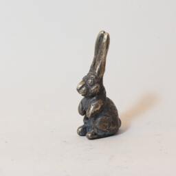 Solid Bronze Hare Sculpture Miniature Bunny Figurine - thumbnail 2