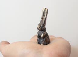Solid Bronze Hare Sculpture Miniature Bunny Figurine - thumbnail 1
