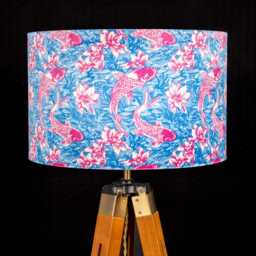 Koi Carp Fish Velvet Lampshade - Blue Pink 25cm 30cm 35cm 40cm 45cm Drum Lamp Shade Ceiling Japanese, Fish, Oriental Decor - thumbnail 2