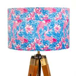 Koi Carp Fish Velvet Lampshade - Blue Pink 25cm 30cm 35cm 40cm 45cm Drum Lamp Shade Ceiling Japanese, Fish, Oriental Decor - thumbnail 3