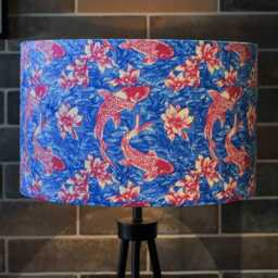 Koi Carp Fish Velvet Lampshade - Blue Pink 25cm 30cm 35cm 40cm 45cm Drum Lamp Shade Ceiling Japanese, Fish, Oriental Decor - thumbnail 1