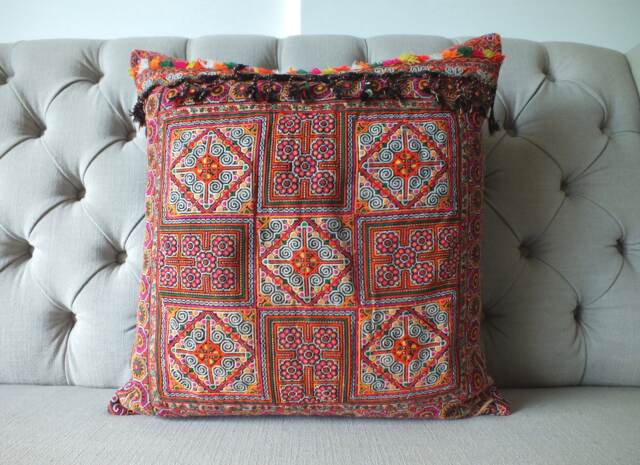 Sofa Cushions Hmong Pillow Vintage Ethnic Textiles, Handwoven Fabric Scatter Cushion & Pillows Recycled - image 1