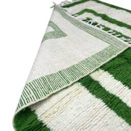 Handwoven Berber Rug Green & White Moroccan Wool Carpet - thumbnail 4