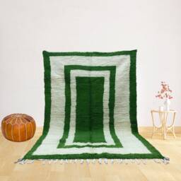 Handwoven Berber Rug Green & White Moroccan Wool Carpet - thumbnail 1