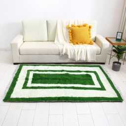 Handwoven Berber Rug Green & White Moroccan Wool Carpet - thumbnail 2
