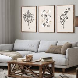 Neutral Wall Prints, Botanical Bedroom Line Art, Beige Home Decor, Hand Drawn Plants, Set Of 3 Prints A2 - thumbnail 2