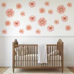 Pink Floral Wall Stickers, Watercolor Flower Decals, Girls Nursery Decor - thumbnail 1