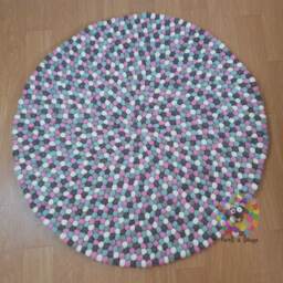 Felt Ball Rug Natural Tone With Pink & Blue - 20-250 cm - thumbnail 4