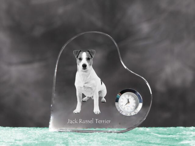 Jack Russell Terrier - Crystal Clock in The Shape Of A Heart With Image Pure-Bred Dog - image 1