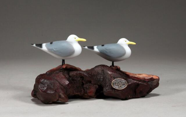 Hand-Painted Seagull Sculpture, Burlwood Base, Signed Art - image 1