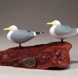 Hand-Painted Seagull Sculpture, Burlwood Base, Signed Art - thumbnail 2