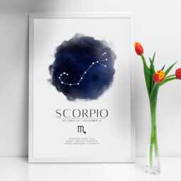 Scorpio Star Sign Constellation Print & Frame Gift - Astronomy Astrology Zodiac Stars Art Wall Decor For Her Him Boyfriend Girlfriend Boho - thumbnail 2