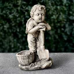 stone Boy With Flower Pot Sculpture Concrete Planter Figurine Outdoor Children Cement Decoration Handmade Ornament - thumbnail 3