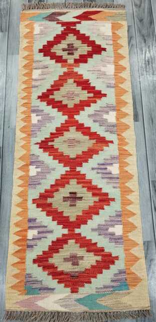 Classic Runner Rug, Handmade Artisan Afghan Turkish Scandinavian Navajo Bohemian Wool Flatweave Multicolour Kilim Rug 144x55 cm - image 1