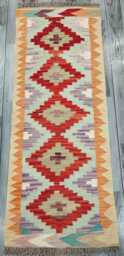 Classic Runner Rug, Handmade Artisan Afghan Turkish Scandinavian Navajo Bohemian Wool Flatweave Multicolour Kilim Rug 144x55 cm - thumbnail 1