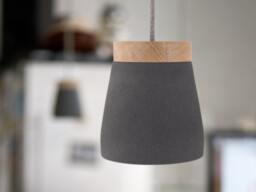 No. 03 - Ceramic Hanging Lamp Anthracite Gray Pendant Textile Cable Oak Wood Led Dining Table Counter Work Matt - thumbnail 1
