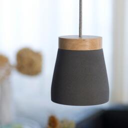 No. 03 - Ceramic Hanging Lamp Anthracite Gray Pendant Textile Cable Oak Wood Led Dining Table Counter Work Matt - thumbnail 3