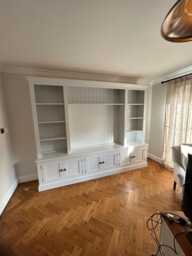 Tv/Entertainment Media Unit With Open Shelving & 3 Cupboards, Edwardian Style Shaker Doors, Free Standing, Painted