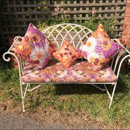 Bees & Flowers Showerproof Cushion - Yellow Plum Exterior Accent Pillow Bumble Bee Garden Seat in Sunshine Colours Gardener Gift - thumbnail 2
