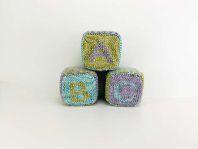 Set Of Three Knitted Blocks - Light Blue, Green & Purple - image 1
