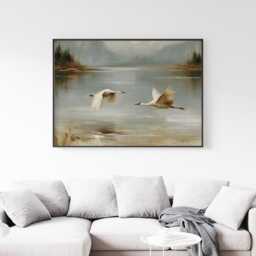 Misty Lake Landscape Poster, Pine Forest Paper Wall Art - thumbnail 4