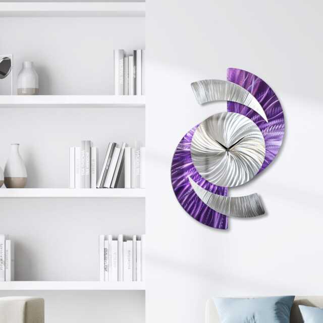 Purple Wall Clock Abstract Art Sculpture, Silent Movement, Modern Decor For Home & Office - image 1