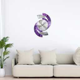 Purple Wall Clock Abstract Art Sculpture, Silent Movement, Modern Decor For Home & Office - thumbnail 2