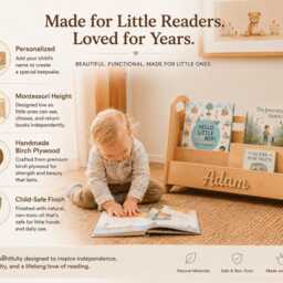 Montessori Bookshelf With Personalization, Toddler Book Display For Nursery - thumbnail 2