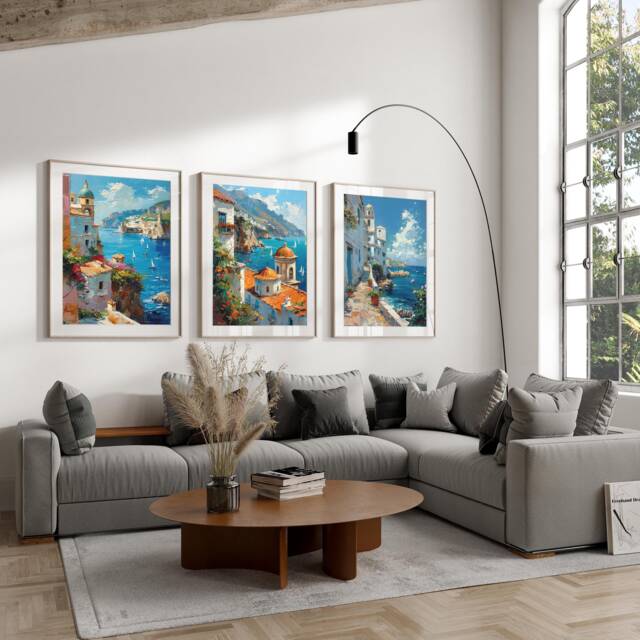 Italy Set Of 3 , Wall Art Print, Modern Minimalist Poster, City Home Decor Malta, Amalfi Coast Travel Print