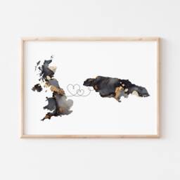 Britain & Jamaica Map Black & Gold Travel Wall Art Print - United Kingdom UK - thumbnail 3