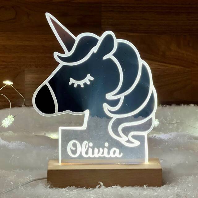 Personalised Unicorn Night Light, Kids Bedroom Decor, Personalized Children's Light New Baby Name Lamp, Newborn Nursery Shower Christmas - image 1
