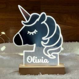 Personalised Unicorn Night Light, Kids Bedroom Decor, Personalized Children's Light New Baby Name Lamp, Newborn Nursery Shower Christmas - thumbnail 1